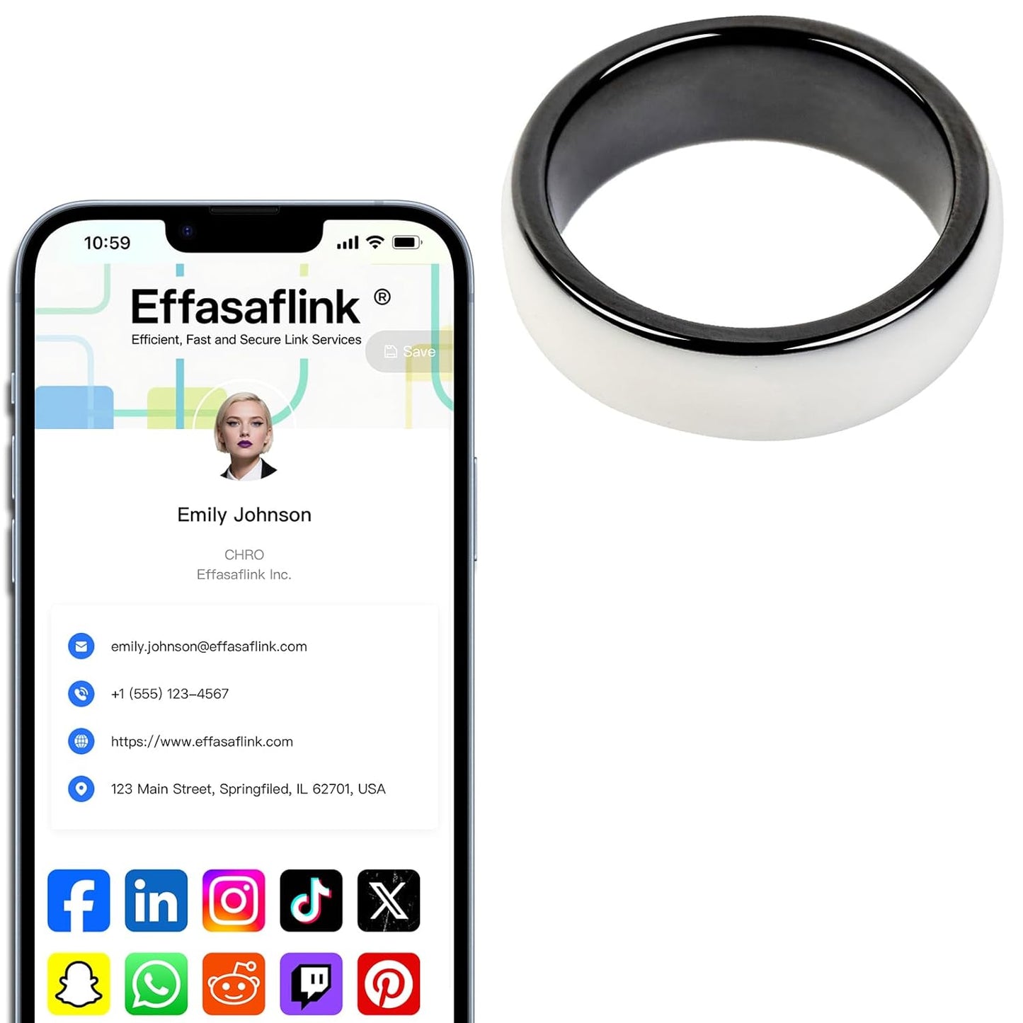 White NFC Ring – Digital Business Card – No Monthly Fee