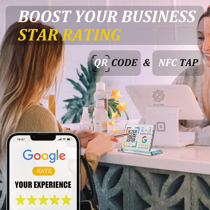 Crystal Google Review Stand – NFC & QR Code – Lifetime Use, No Monthly Fee