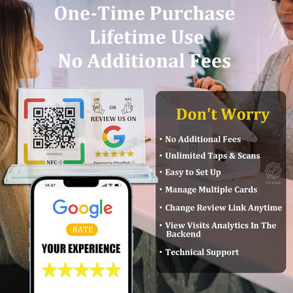 Crystal Google Review Stand – NFC & QR Code – Lifetime Use, No Monthly Fee