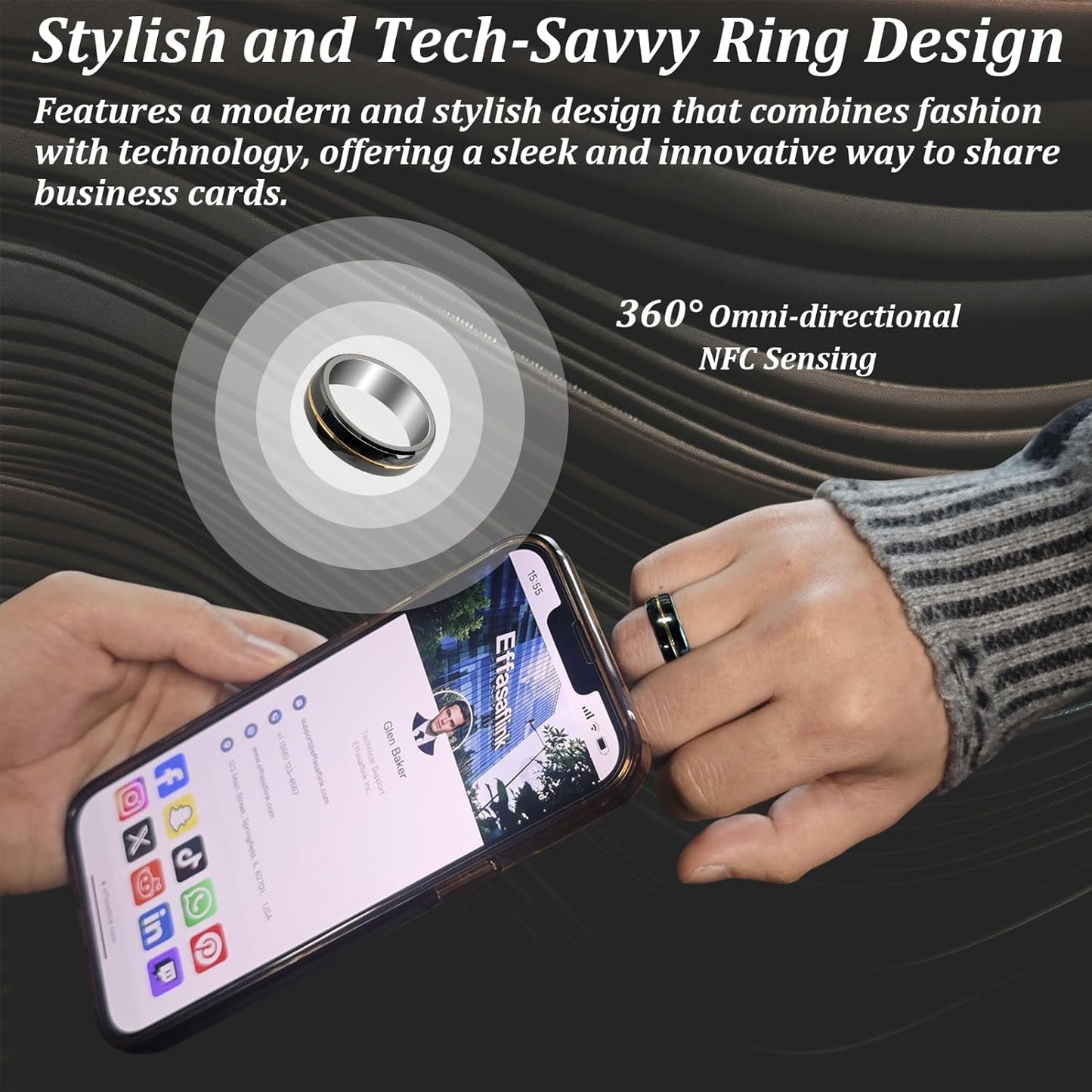 NFC Smart Ring – Digital Business Card – Gold & Black Tungsten – No Monthly Fee