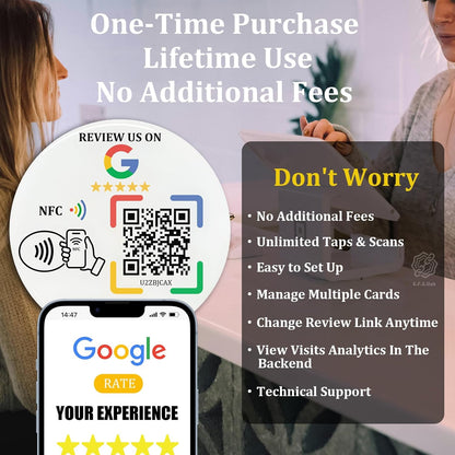 Epoxy Google Review Disc – NFC & QR Code – Stick & Go – Lifetime Use - No APP Needed