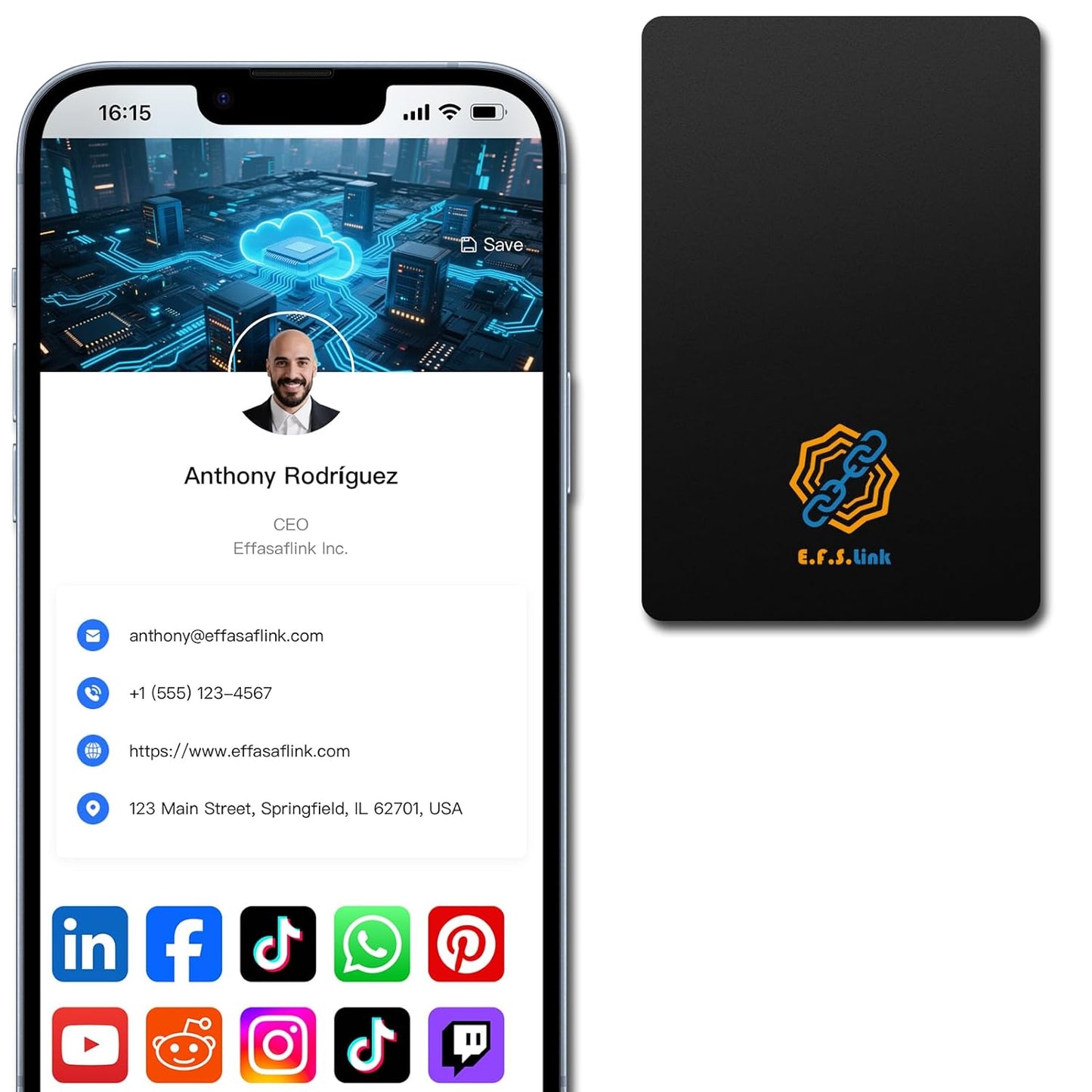 Digital NFC Business Card – Black PVC – Tap to Share – No Monthly Fee