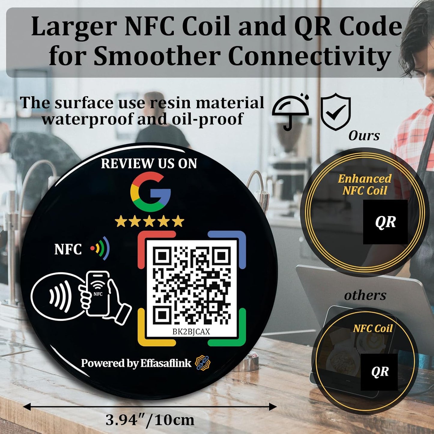 Epoxy Google Review Disc – NFC & QR Code – Stick & Go – Lifetime Use - No APP Needed
