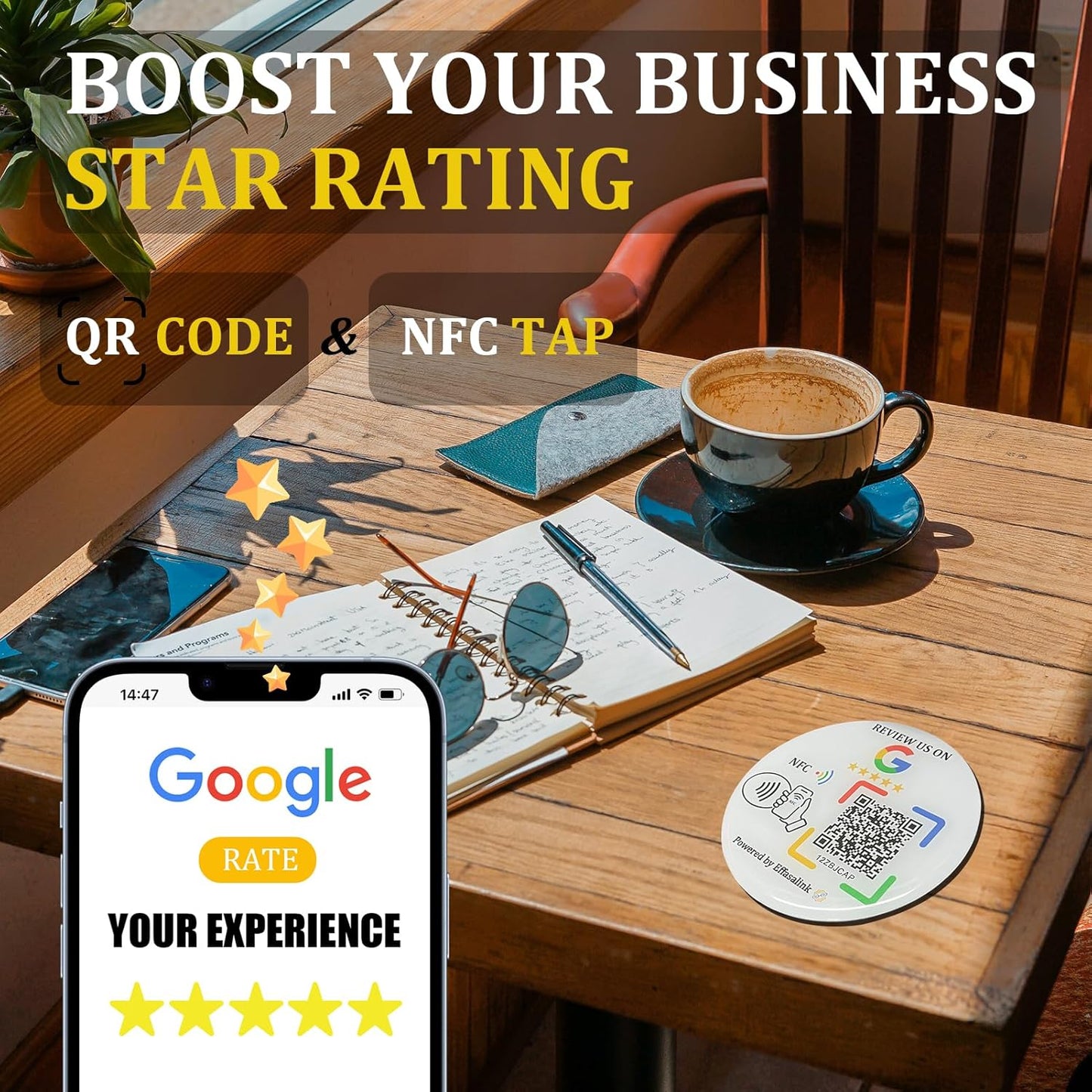 Epoxy Google Review Disc – NFC & QR Code – Stick & Go – Lifetime Use - No APP Needed