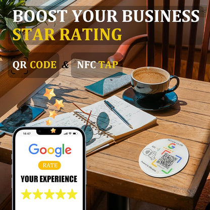 Epoxy Google Review Disc – NFC & QR Code – Stick & Go – Lifetime Use - No APP Needed