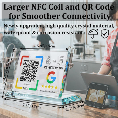 Crystal Google Review Stand – NFC & QR Code – Lifetime Use, No Monthly Fee