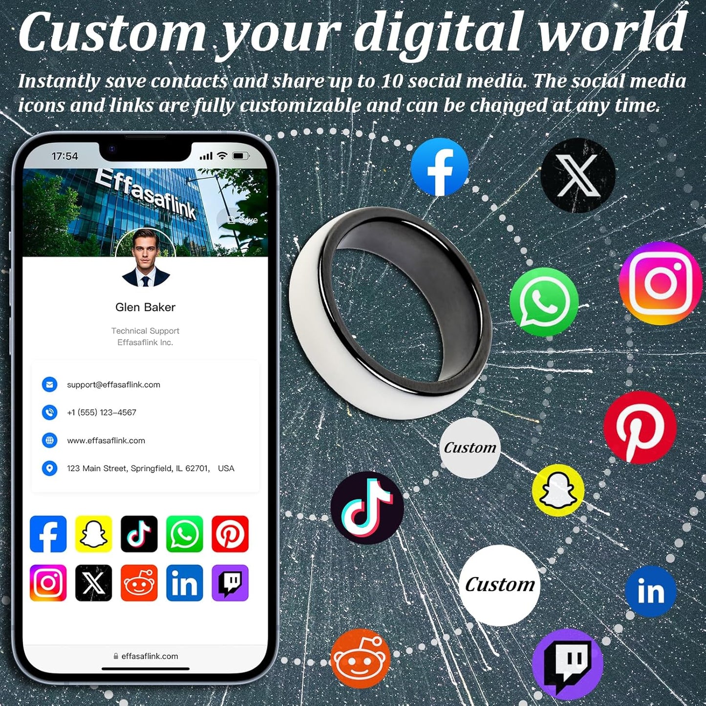 White NFC Ring – Digital Business Card – No Monthly Fee