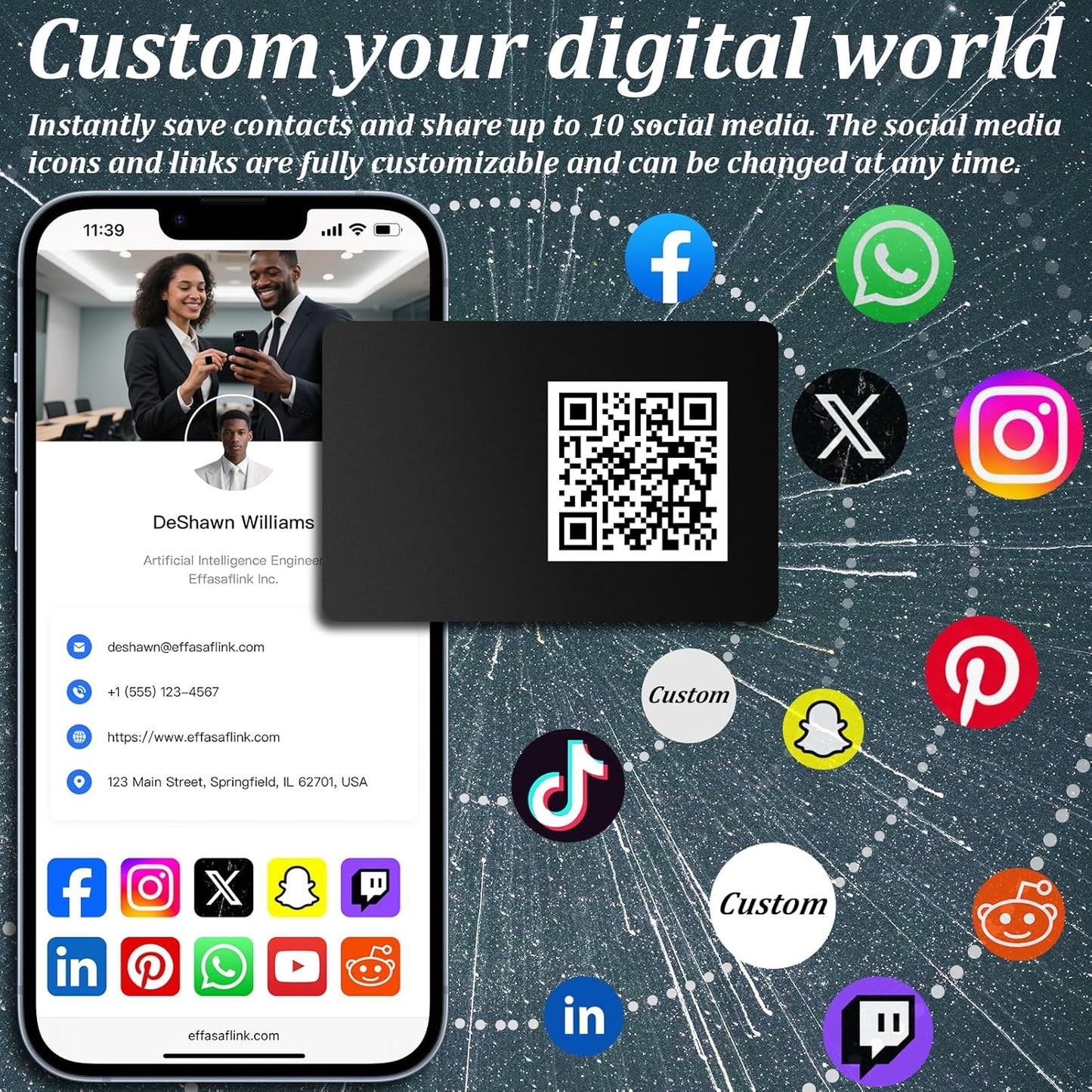 Digital NFC Business Card – Black PVC – Tap to Share – No Monthly Fee