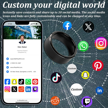 Wide Face NFC Ring – Black – Digital Business Card – No Monthly Fee