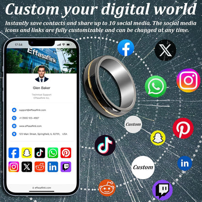 NFC Smart Ring – Digital Business Card – Gold & Black Tungsten – No Monthly Fee