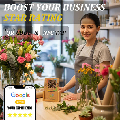 Wooden Google Review Stand – NFC & QR Code – Lifetime Use, No Monthly Fee