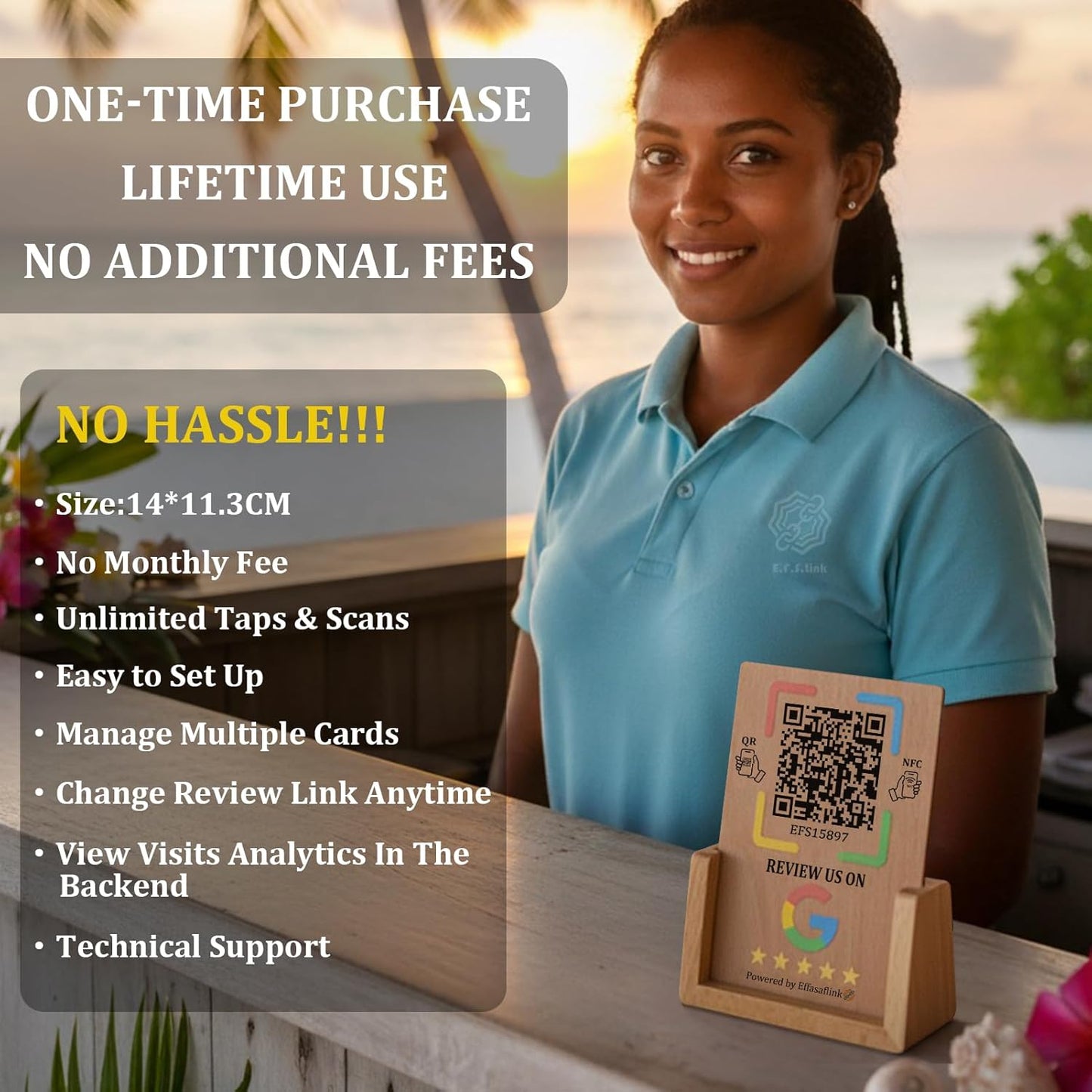 Wooden Google Review Stand – NFC & QR Code – Lifetime Use, No Monthly Fee