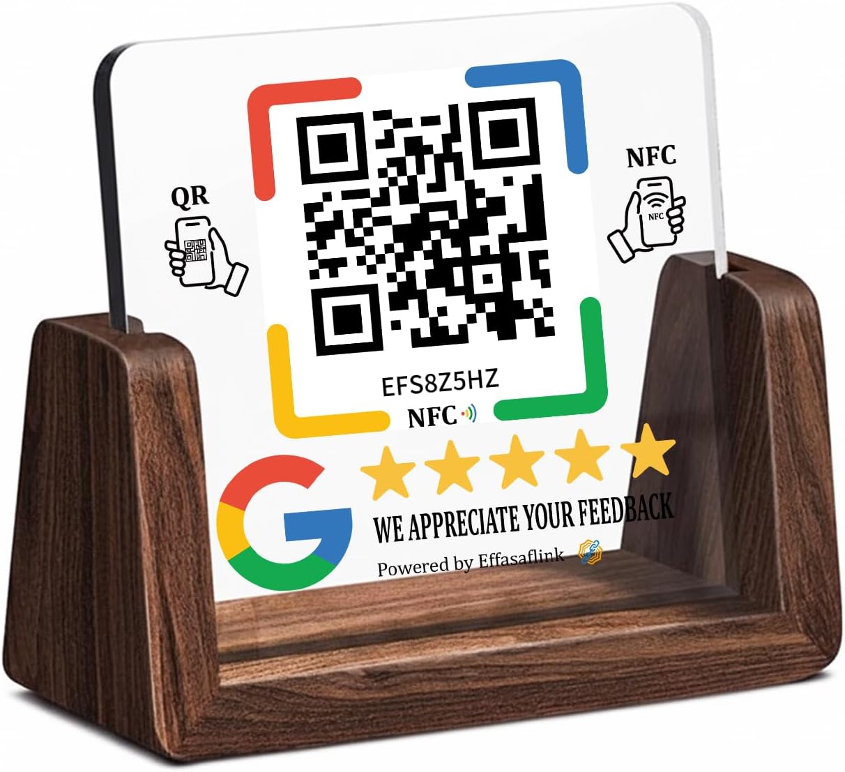 Wooden NFC Stand – Reviews, Social, Payment – No Monthly Fee - No App Needed