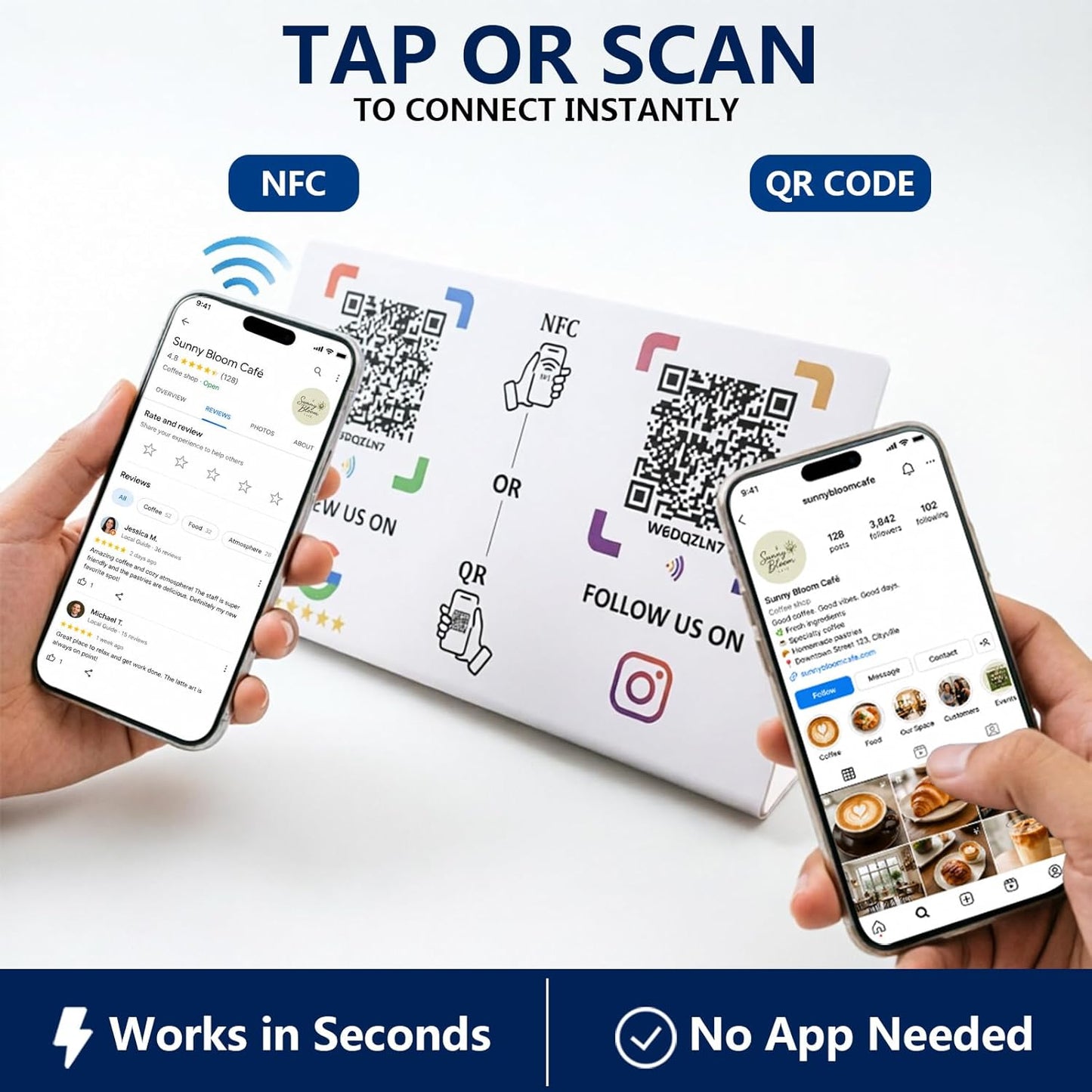 Dual NFC Review & Social Sign – Waterproof PVC – No Monthly Fee