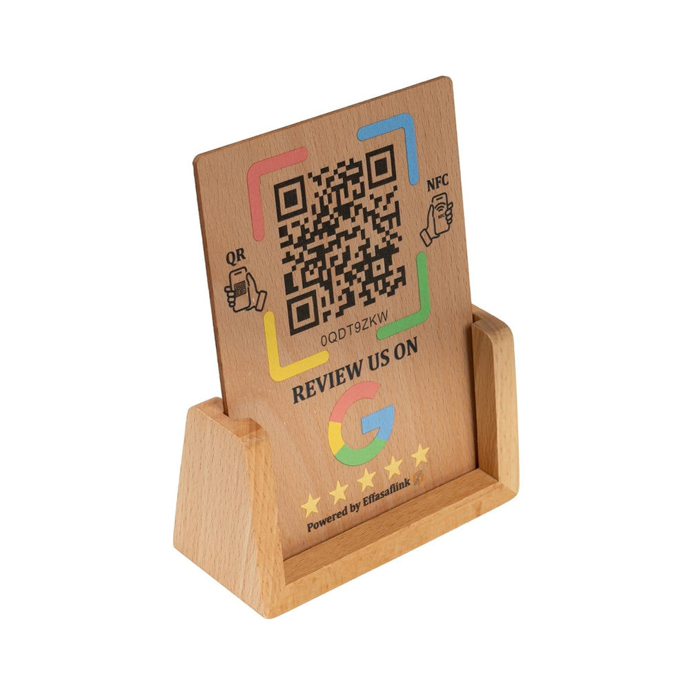 Wooden Google Review Stand – NFC & QR Code – Lifetime Use, No Monthly Fee