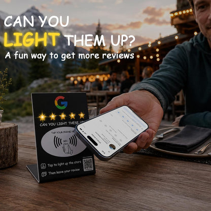NFC Star Review Sign – Tap to Light Up & Review – No Battery Needed