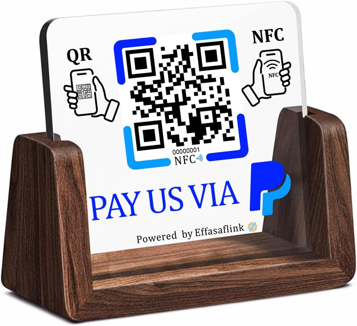 Wooden NFC Stand – Reviews, Social, Payment – No Monthly Fee - No App Needed