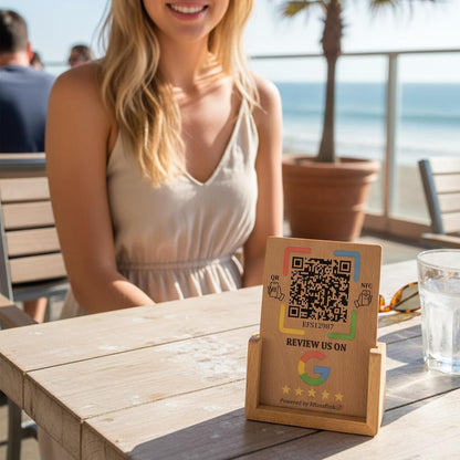 Wooden Google Review Stand – NFC & QR Code – Lifetime Use, No Monthly Fee
